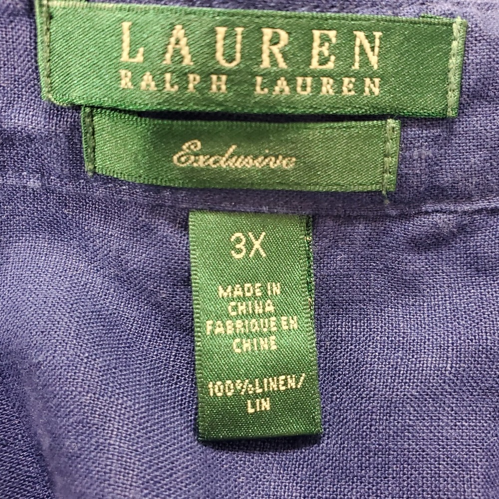 Lauren Ralph Lauren Womens Linen Button Shirt Size 3X Blue Old Money Coastal - Picture 3 of 10